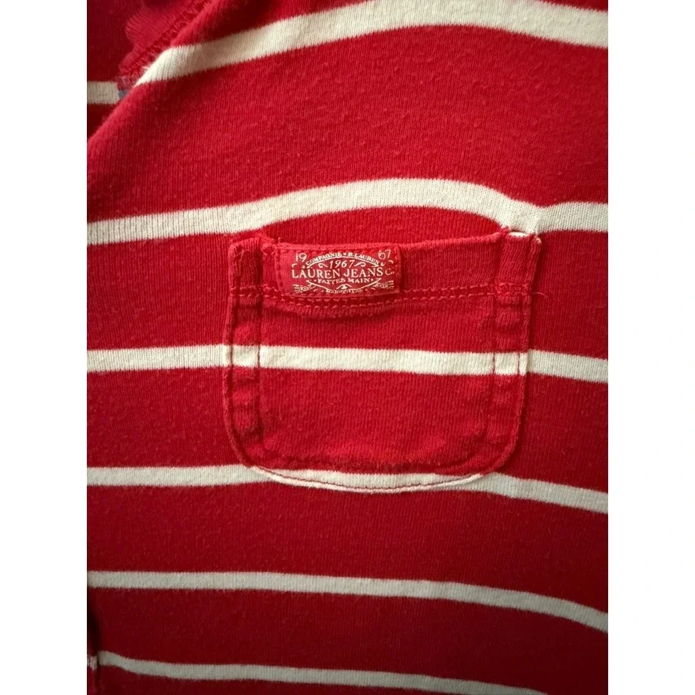 Lauren Jeans Co Ralph Lauren Henley Top Red White Striped 3/4 Sleeve Medium - Picture 3 of 5